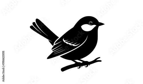 Bird on branch silhouette tattoo style vector illustration