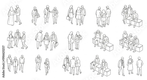 Collection of Diverse People Silhouettes in Various Poses.