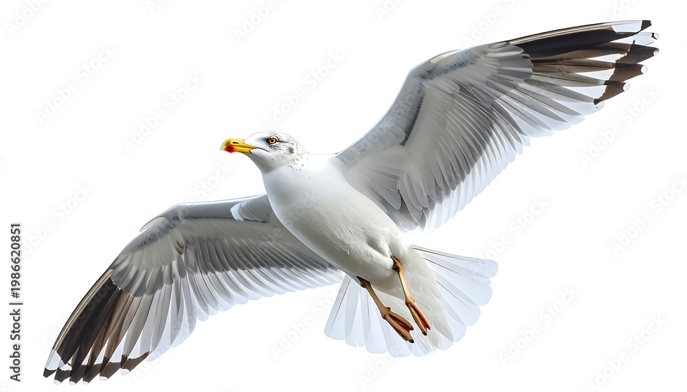 Obraz premium A white bird with outstretched wings flies against a plain background