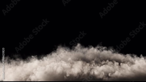 Wide Ground Dust Explosion with Secondary Smoke Puff on Black Background, Horizontal Dirt Blast Effect for Cinematic VFX Compositing