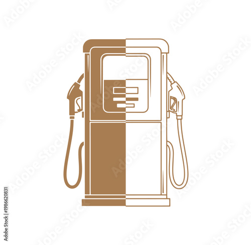 Gas pump with two fuel nozzles and a screen on the front for fuel dispensing