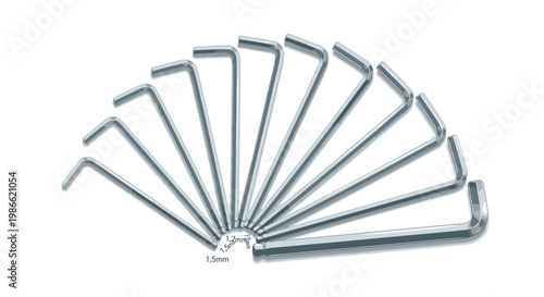 Hex Key Set on White Background, Precision Tools for Assembly and Repair