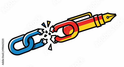 Pen breaking free from chain link.