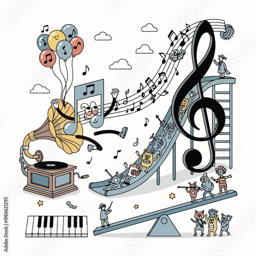 A whimsical illustration of music and play