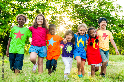 Diverse children enjoying nature photo