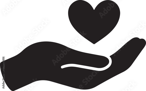 Vector graphic illustration of a hand holding a heart symbol