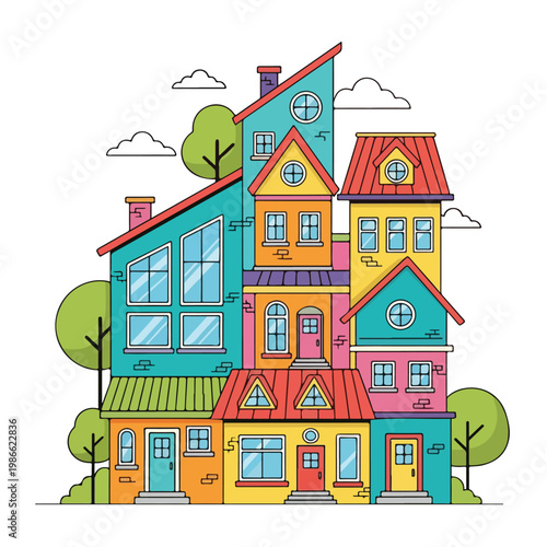 Fotografi A whimsical stacked neighborhood scene