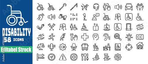 Collection of disability awareness icons set with transparent background available for editing