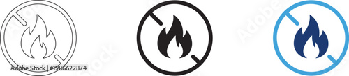 No fire symbol icons in different colors and styles for various design applications and uses