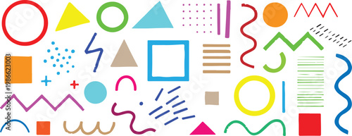 Colorful geometric shapes in a vibrant and playful vector graphic illustration design