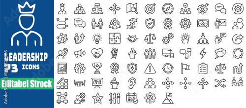 Set of seventythree editable leadership concept icons with transparent background