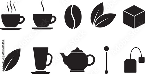 Vector graphic illustration of coffee and tea related icons and symbols design elements