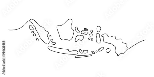 A minimalist black and white line drawing representing the geographical map of indonesia archipelago Vector, illustration