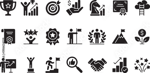 Business success and achievement vector icons for motivation and growth strategies