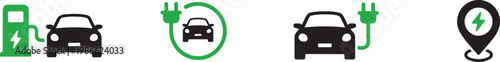 Electric vehicle charging icons with green and black colors and different plug designs
