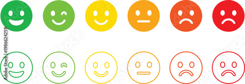 Colorful vector smiley face icons in various emotions and styles for digital design