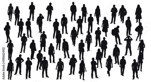 Crowd of Silhouetted People Standing Together.