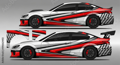 Custom Sports Car Wrap Design with Racing Graphics.