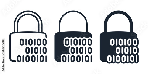 Binary Code Padlock Icon. Cybersecurity Encryption and Data Protection. Vector Illustration
