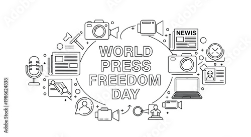 World Press Freedom Day vector illustration with media icons and text