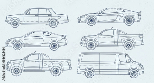 Collection of Hand Drawn Vehicle Sketches.