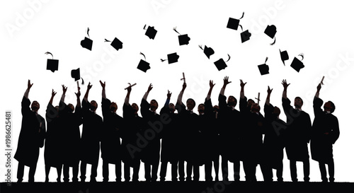Graduates celebrate tossing caps in the air with joy and excitement on a special day