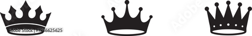 Three different black crown designs on a white background for royalty and nobility symbols