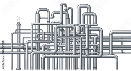 Industrial Piping System Complex Network Steel Infrastructure
