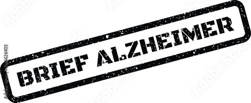 Distressed black rubber stamp displaying brief alzheimer for health related forms and reports