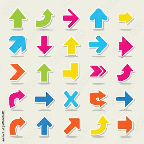 Colorful arrow icons on a beige background