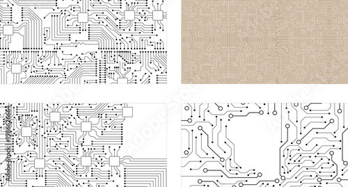 Collection of Seamless Technology Motherboard Connection Background. Circuit Diagram Style Tech Wallpaper