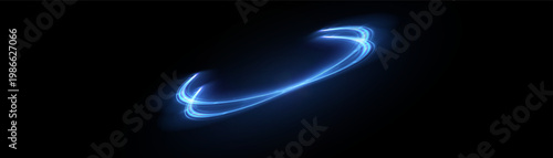 A glowing blue light streaks across a dark background in a smooth curved motion.