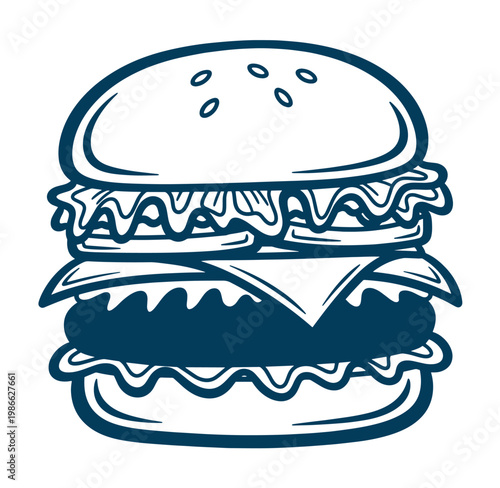 Illustration of a double cheeseburger with lettuce and tomato