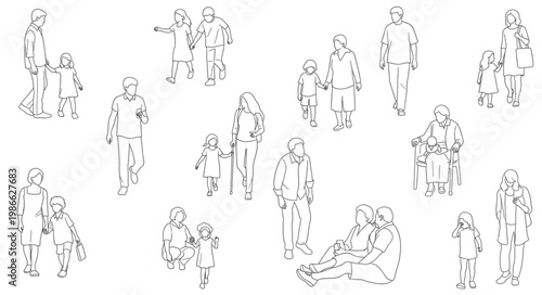 Collection of sketchy people figures in various poses and groups.