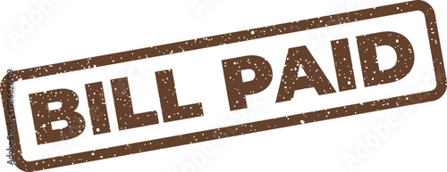 Distressed rectangular brown rubber stamp featuring BILL PAID text, signaling completed financial transactions and record keeping