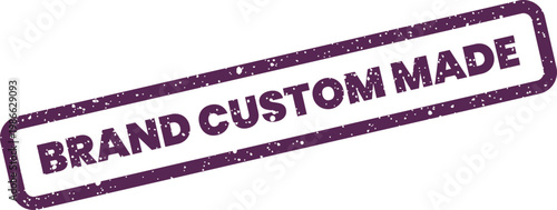 Distressed rectangular rubber stamp featuring Brand Custom Made text, ideal for bespoke product labeling