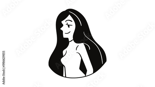 Minimalist Vector Illustration of a Beautiful Woman with Long Flowing Hair