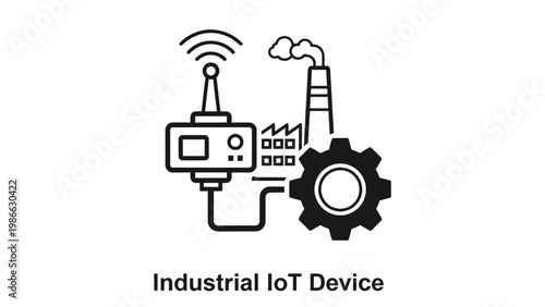 Industrial internet of things device line icon factory with wireless sensor network smart industry 4.0 production.