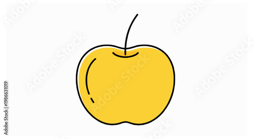 Flat yellow apple graphic with black outline and highlight on white.
