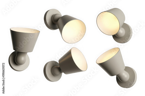 A set of five modern wall mounted lights isolated on transparent background