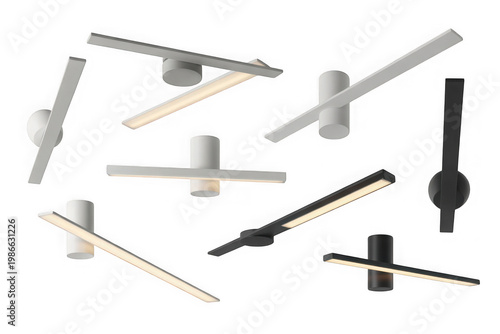 A collection of various wall mounted lamps and light fixtures isolated on transparent background