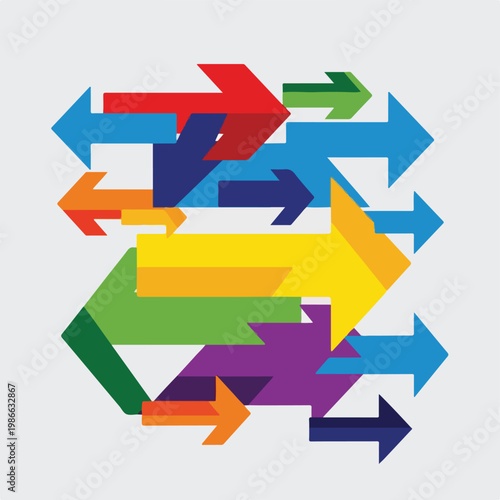 Colorful arrows pointing in different directions on a gray background