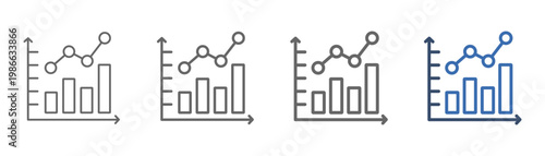 
Outline icon set diagram with bar and line statistical graphic design