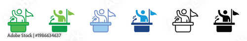 Political Speech Podium Icon Set Candidate Campaign Rally Election Icons in Flat Outline Filled and Monochrome Styles