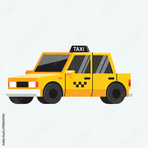 A yellow taxi cab with a checkered side and taxi sign