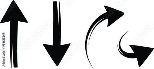 Three black directional arrows illustrate movement up down and a curved recycling symbol high quality professional