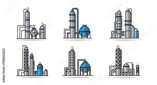 Oil Refinery Plant Illustrations - Industrial Complex Designs.