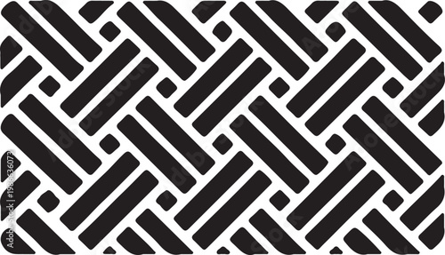 Black and white geometric pattern with intersecting lines and shapes
