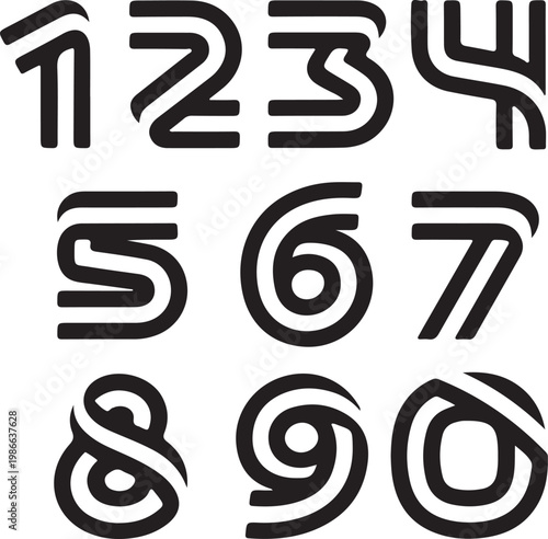 Stylized numbers 0-9 in black on white background for design and typography use