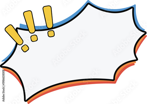Colorful comic book style speech bubble with exclamation marks